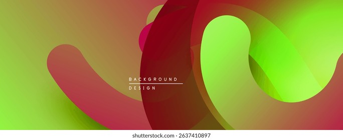 Abstract fluid shapes blend, creating vibrant gradient background. Colors transition from red to yellow, green hues dominate. Modern design element.