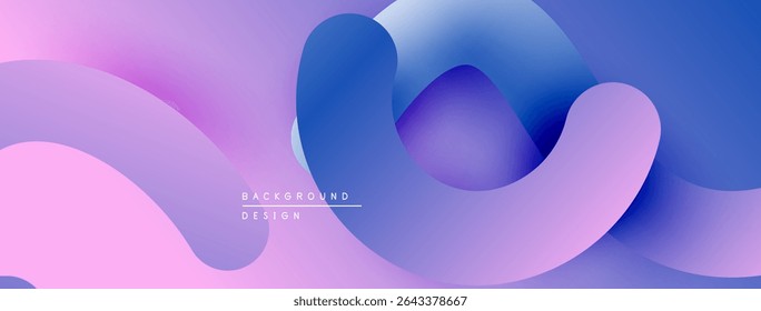 Abstract fluid shapes blend, creating vibrant purple, pink hues. Modern design evokes smooth motion, gentle curves. Background suggests digital art.