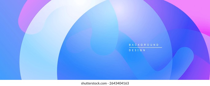 As formas de fluido abstratas se misturam, criando um fundo de gradiente vibrante. Cores suaves sugerem estética calma e moderna. Os elementos de design se sobrepõem.