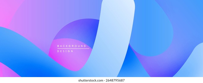 Abstract fluid shapes blend, creating vibrant purple, blue, pink gradients. Modern design evokes calm, smooth transitions.