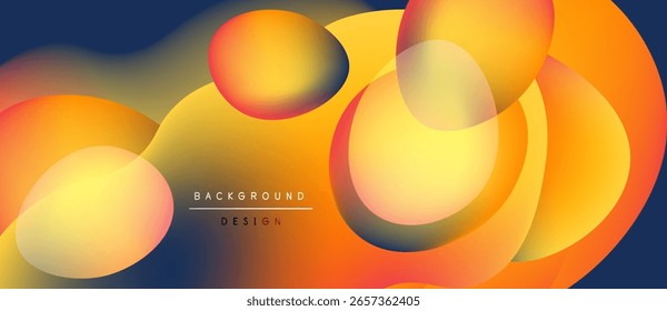 Abstrakte fließende Formen verschmelzen und erzeugen lebendige orange, gelbe, blaue Farbverläufe. Modernes Design-Element für Hintergründe, Präsentationen.
