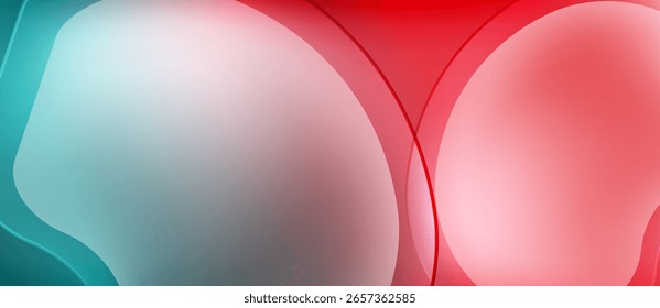 Las Formas fluidas Abstractas se mezclan, creando vibrantes Gradientes rojos, turquesas y blancos. Las transiciones suaves definen formas orgánicas. Diseño minimalista.