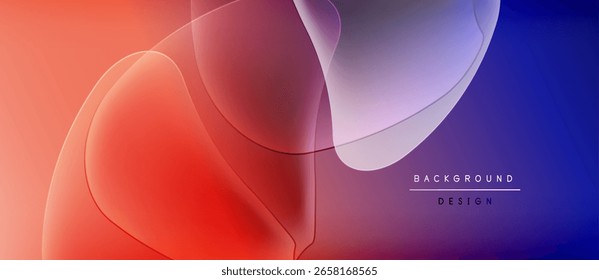 As formas de fluido abstratas se misturam, criando um fundo de gradiente vibrante. As cores mudam de coral para tons roxos e azuis. Design minimalista.