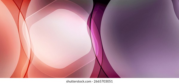 Las Formas de fluido Abstractas se mezclan, creando Gradientes suaves. Cálidas transiciones de coral a tonos violetas fríos. El diseño minimalista evoca una atmósfera tranquila.