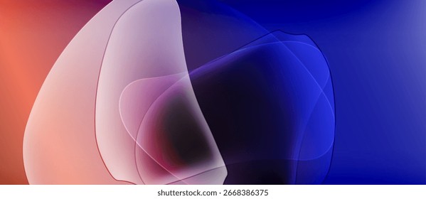 Formas fluidas abstratas se misturam, criando gradientes de cores vibrantes. Luz suave, transições suaves definem a composição. O design minimalista evoca a atmosfera calma.