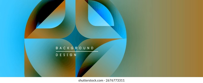 Abstract fluid shapes blend, creating vibrant background. Blue, orange, gold hues dominate design. Modern aesthetic.
