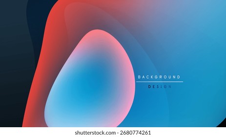 Abstract fluid shapes blend, creating vibrant color gradients. Blue, red hues dominate dark background. Modern design element.