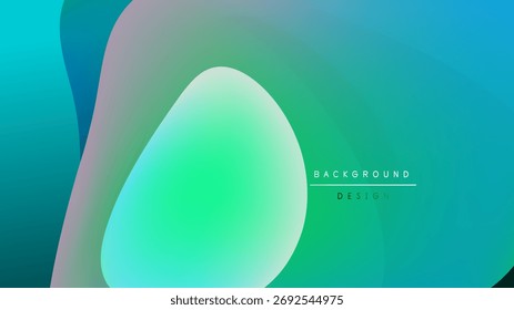 Formas fluidas abstratas se misturam, criando gradientes verdes vibrantes em azul-petróleo. Fundo escuro enfatiza formas fluidas, elemento de design moderno.