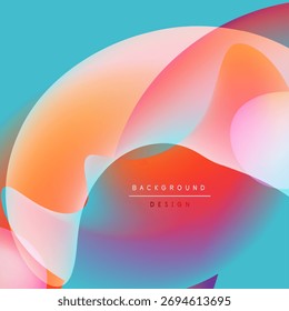 Abstract fluid shapes blend, creating vibrant colorful background. Soft gradients suggest movement, modern design aesthetic.
