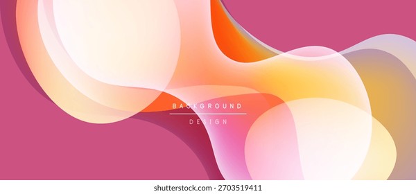 Las Formas fluidas Abstractas se mezclan, creando vibrantes Gradientes de color rosa, naranja y amarillo. El diseño presenta un diseño de fondo de texto ubicado centralmente. Las curvas suaves dominan la composición.
