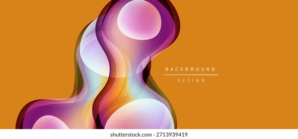 Las Formas fluidas Abstractas se mezclan, creando Gradientes de colores vibrantes. El fondo naranja enfatiza formas fluidas, elemento de diseño.