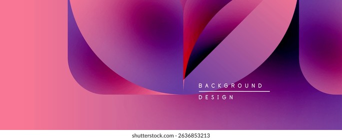 Abstract fluid shapes blend pink, purple hues. Modern design evokes movement, energy, visual interest. Minimal text present.