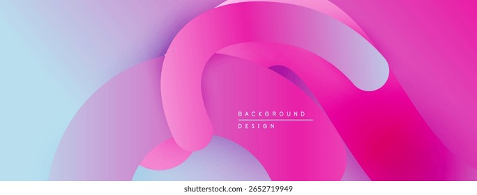 Abstract fluid shapes blend pink, purple hues. Gradient background creates dynamic visual effect. Modern design element.