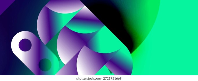Las Abstractas Formas fluidas mezclan tonos púrpuras y verdes. La composición dinámica crea un impacto visual moderno. Los Gradientes suaves sugieren movimiento, profundidad.