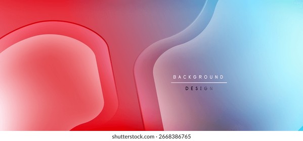 Abstract fluid shapes blend red, purple, blue hues. Gradient background creates modern design element. Minimal text present.