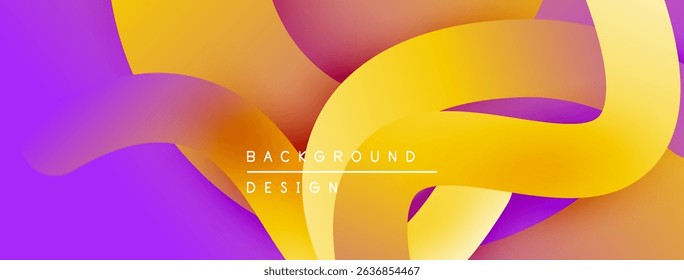 Abstract fluid shapes blend vibrant colors. Yellow, orange, purple create dynamic visual flow. Modern design element for backgrounds.