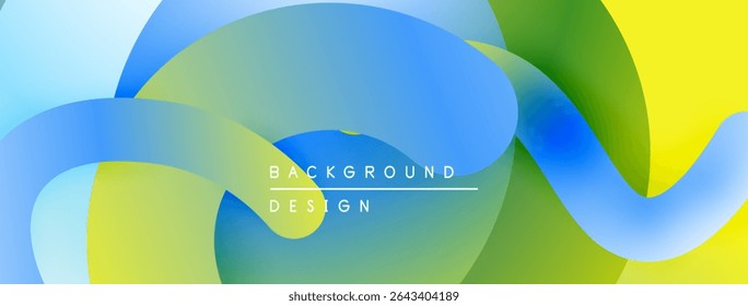 Abstract fluid shapes blend vibrant blues, greens, yellows. Modern design evokes movement, energy, positivity. Background features text background, design.