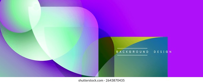 Abstract fluid shapes blend vibrant purple, green hues. Modern design suggests dynamic movement, smooth transitions. Background text reads background design.