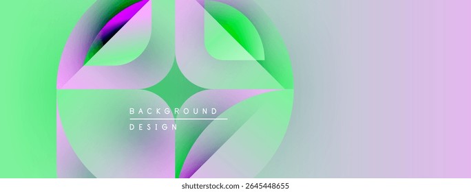 Las Formas fluidas Abstractas mezclan verdes vibrantes, púrpuras y lavanda ligera. El diseño moderno sugiere movimiento, energía, innovación. Texto mínimo presente.