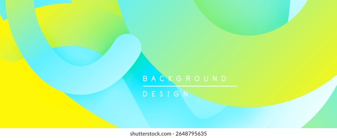 Abstract fluid shapes blend vibrant yellow, green, turquoise hues. Modern design creates dynamic visual experience. Smooth gradients offer soft texture.