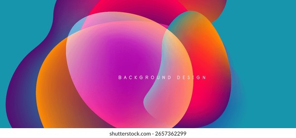 Abstract fluid shapes blend vibrant colors. Dynamic composition creates modern background design. Smooth gradients offer visual interest.