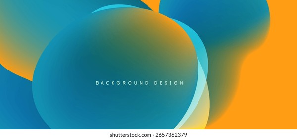 Las Formas fluidas Abstractas mezclan azules vibrantes, naranjas y amarillos. El diseño moderno evoca movimiento, energía, profundidad. Estética minimalista, presentación limpia.