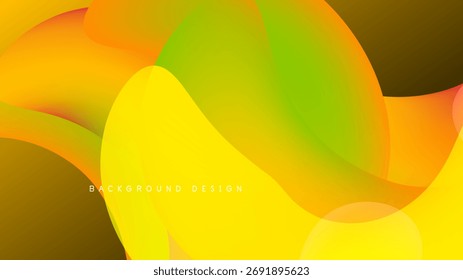Abstractas Formas fluidas se mezclan, vibrantes tonos amarillos, naranjas y verdes dominan el fondo negro. Elemento de diseño moderno.