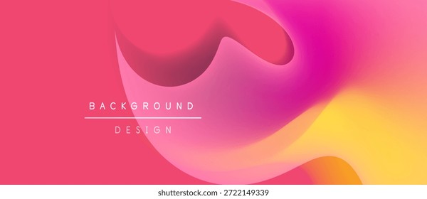 Las Formas de fluido Abstractas mezclan rosas vibrantes, amarillos. El fondo degradado crea un efecto visual dinámico. El texto lee el diseño de fondo.