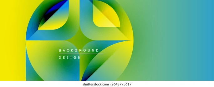 Formas fluidas abstratas misturam amarelo, azul, verde. Design moderno cria impacto visual dinâmico. As cores de gradiente oferecem transições suaves.