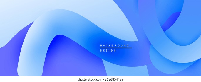 Abstract fluid shapes, blue gradients create dynamic background. Smooth curves suggest movement, modern design aesthetic.