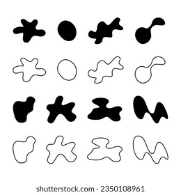 Resumen de las formas de fluidos. Formularios de línea de colección para el diseño. Bloqueo negro líquido. Conjunto vectorial de forma orgánica en estilo moderno.
