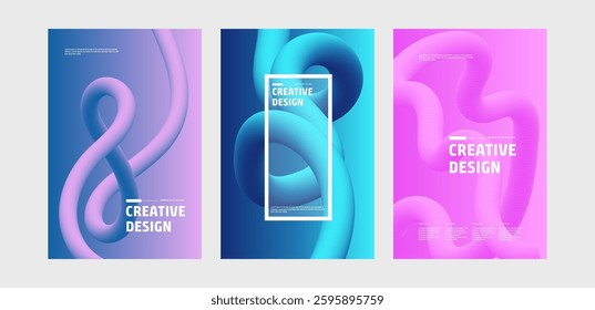 Abstract Fluid Shapes Creative Design Posters, Modern Backgrounds, Gradient Colors, 3D Curves