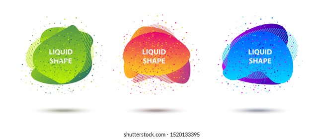 Abstract fluid shapes design gradient banner set. Modern geometric organic splash shape template for logo, presentation, web, print flyer design. Round liquid shape in green, red, blue colors. Vector