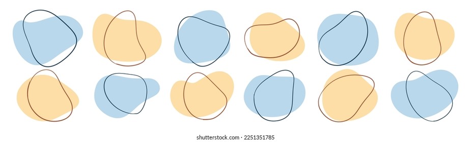 Abstract fluid shapes flat design vector set. Creative liquid blob forms elements illustration. Blue and yellow colors.