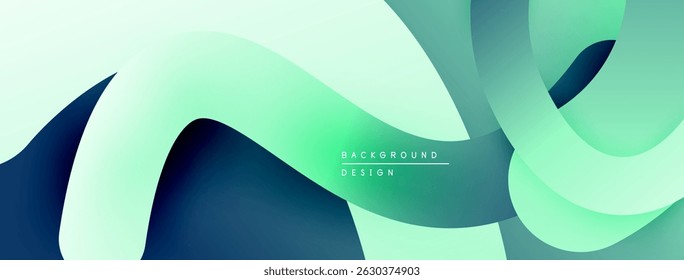 Abstract fluid shapes, gradients, teal hues dominate design. Minimalist aesthetic, modern background texture. Smooth curves create dynamic composition.