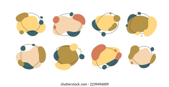 Abstract fluid shapes, organic elements set. Irregular liquid forms, blobs. Modern backgrounds from overlapping amorphous random spots. Flat graphic vector illustration isolated on white background