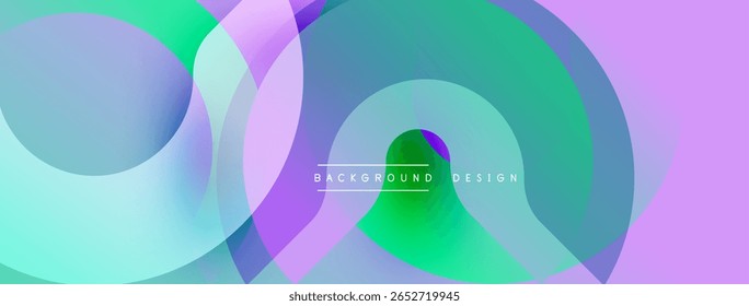 Abstract fluid shapes overlap. Colors blendturquoise, purple, green. Modern design evokes movement, energy, visual harmony.