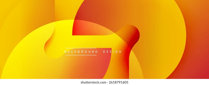 Abstract fluid shapes overlap, creating warm gradient effect. Yellows, oranges, reds blend seamlessly. Modern design element.