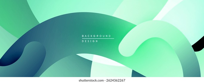 Abstract fluid shapes overlap, creating vibrant teal, green gradients. Minimalist design suggests modern background texture.