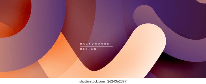 Abstract fluid shapes overlap, creating warm color gradients. Design features peach, purple, maroon hues. Modern background texture.