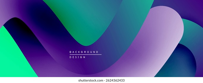 Formas de fluido abstratas se sobrepõem, criando gradientes de cores vibrantes. Elementos de design modernos sugerem movimento dinâmico, textura, profundidade.