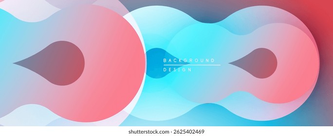 Formas fluidas abstratas se sobrepõem, criando rosas vibrantes, azuis, brancos. O design moderno sugere movimento, energia, profundidade. O texto do plano de fundo lê o design do plano de fundo.