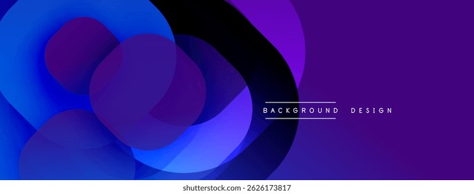 Abstract fluid shapes overlap, creating vibrant purple, blue gradients. Modern design element for banners, presentations. Minimalist aesthetic.