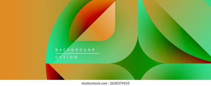 Abstract fluid shapes overlap, creating vibrant orange, green gradients. Modern design element for backgrounds, presentations.