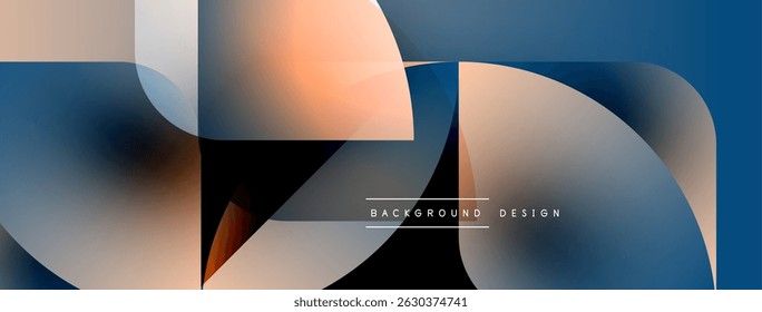 Abstract fluid shapes overlap, creating dynamic composition. Soft gradients blend blues, oranges, grays. Modern design element for backgrounds.