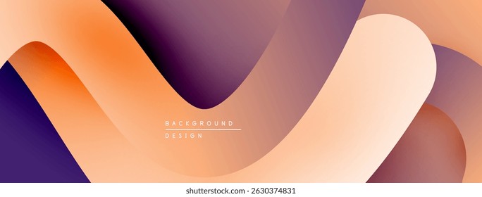 Formas de fluido abstratas se sobrepõem, criando gradientes de cores quentes. Design apresenta tons de laranja, roxo, pêssego. Elemento de plano de fundo minimalista.