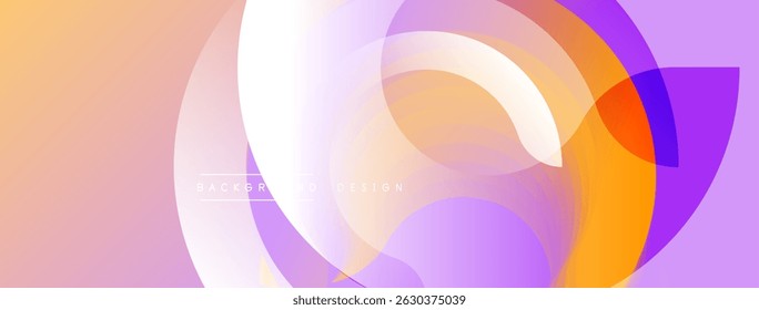 Abstract fluid shapes overlap, creating vibrant color gradients. Soft orange, purple, white hues blend seamlessly. Modern design element.