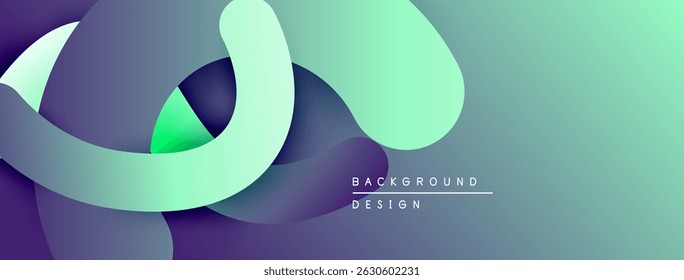 Abstract fluid shapes overlap, creating vibrant gradients. Teal, purple hues dominate design. Modern aesthetic, smooth transitions present.
