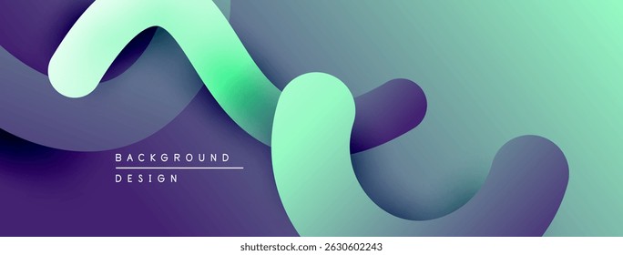 Abstract fluid shapes overlap, creating vibrant gradients. Modern design utilizes cool color palette. Smooth curves suggest movement.