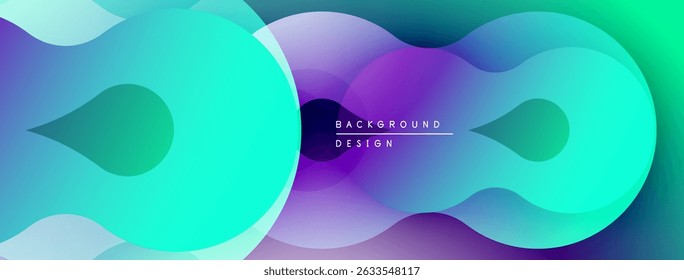 Abstract fluid shapes overlap, creating vibrant purple, blue, turquoise gradients. Modern design element for backgrounds, presentations.